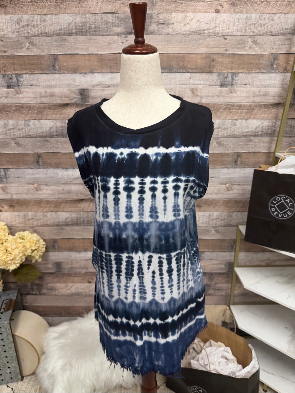 Raquel Allegra Navy and White Tie-Dye Tank Top